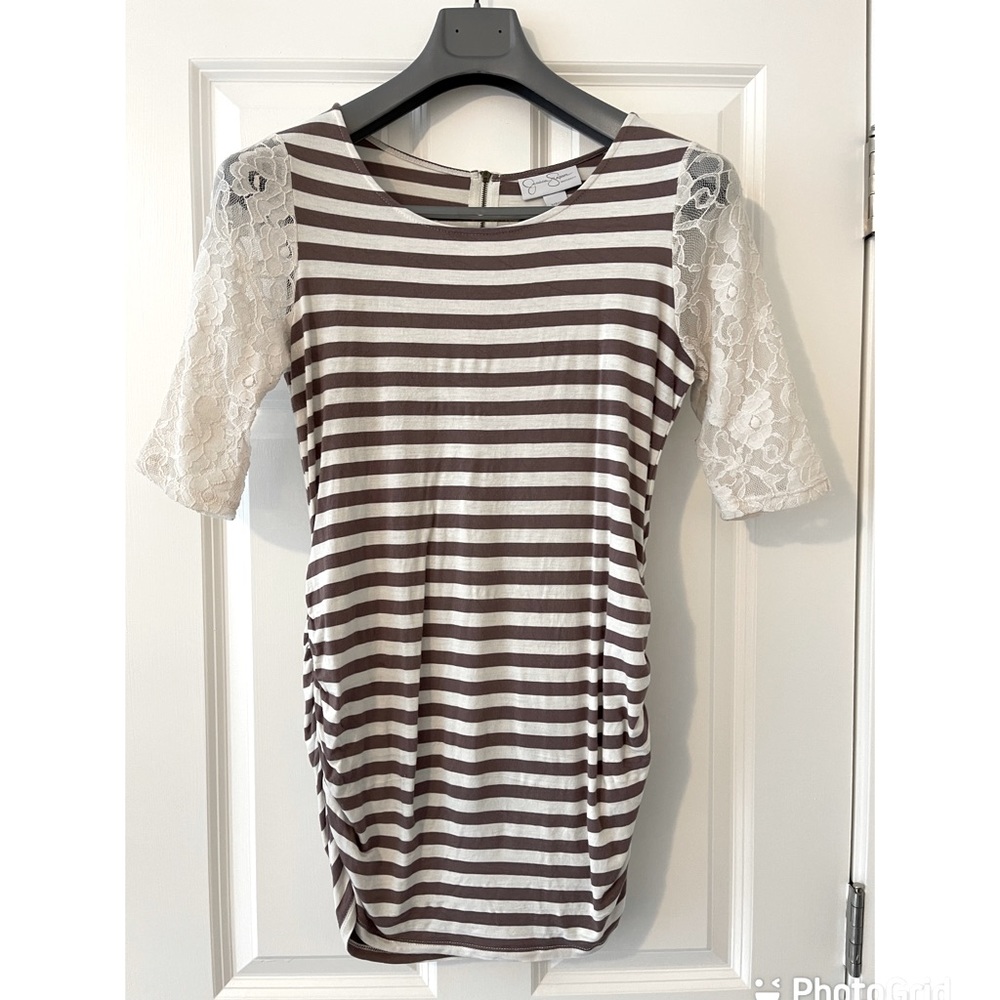 Jessica Simpson striped lace sleeve maternity top